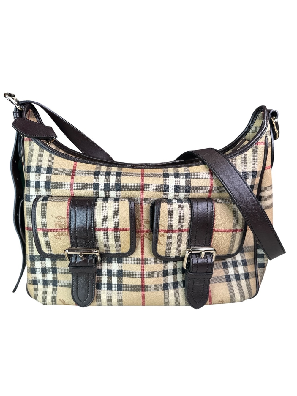 Burberry Beige Nova Check Shoulder Bag with Dark Brown Leather Trim